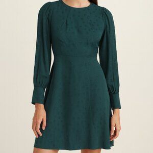 Green J.Crew Polka Dot Dress Size 8 Silky Empire Waist Party Formal